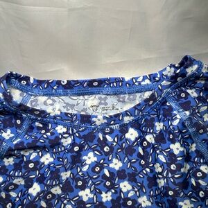 Aerie Swim Rashguard Cropped Long Sleeve Floral Print Blue Small